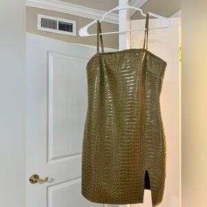 Motel Rocks Berliz Bodycon Dress In Croc PU Khaki